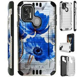 SILVER GUARD For Coolpad SUVA CP3669 Hybrid Phone Case Cover PEONY FLOWER BLUE