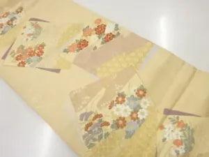 6860388: JAPANESE KIMONO / VINTAGE FUKURO OBI / WOVEN PEONY & AUTUMN FLOWERS