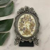 Vintage Pressed Flower Art Framed Silver Tone Roses Pansies Cottage 90s