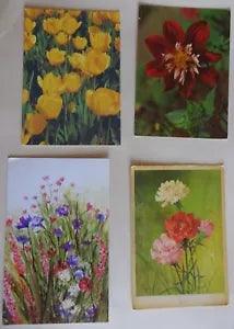 4 postcards of the USSR,Hungary,Israel.1970s,2020.Flowers.Tulip,carnation,dahlia
