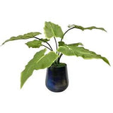 Elegant Wide Leaf Faux Floral Leaves Oxidized Metal Planter Moss Plant Classic