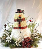 Handmade Festive Christmas Carnation Snowman with Pine and Holiday Accents