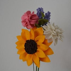 Felt Flower Bouquet including sunflower, dahlia, bloom, lavender and eucalyptus stems
