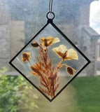 VINTAGE PRESSED DRIED FLOWERS ART GLASS METAL FRAME