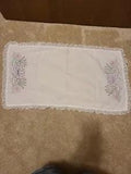 Vintage 16" x 30" Dresser Scarf Runner Water Lily Cat Tails Embroidery/Lace Trim