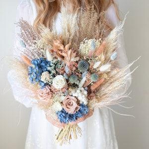 Dusty Pink & Blue Everlasting Wedding Bouquet / Preserved Rose Flower Bouquet / Pastel Dried Bridal Arrangement / Something Blue