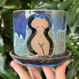 Woman Body Purple Blue Drippy Glaze Orchid Planter Pot with Holes and Optional Saucer