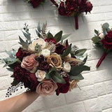 Boho Wedding Bouquet Burgundy Beige Gold Eucalyptus Wedding Maroon Bouquet Deep Red Flowers Cream Mauve Faux Flowers Wedding Dusty Rose