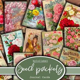 Vintage Seed Packet  journal cards, Roses ATC cards, ephemera and junk journal supplies, mini papers, flowers, botanical fussy cuts