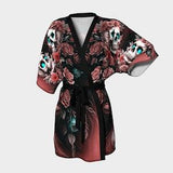 Floral Reverie from Beyond Luxury Kimono. 2 smiling Skulls nestled in a magnificent Flowers bouquet. Skull and Roses. Elegant Gothic Vintage