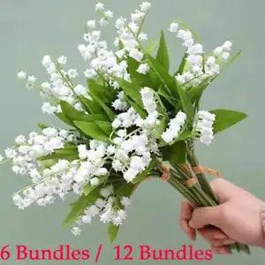 6/12pcs Bundle White Lily Of The Valley Fake Plants Artificial Flower Home Decor
