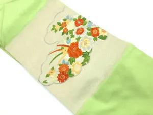 6594148: JAPANESE KIMONO / VINTAGE NAGOYA OBI / WOVEN PEONY & FLOWERS