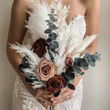 Pampas Wedding Bouquet, Small Burgundy Pink Wedding Bouquet, Bridal Boho Bouquet, Dried Flowers, Rustic, Eucalyptus Dried Bridal Bouquet