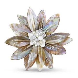 Pretty Light Brown Tan Water Lily Mother of Pearl Pin-Brooch