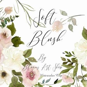 Blush White Rose Clip art Set, Pink Rose Bouquet Clip-art. WC272
