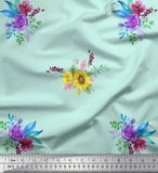 Soimoi Green Cotton Poplin Fabric Sunflower & Peony Floral Fabric-kWQ