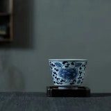 2.9"China Blue and White Porcelain 95ML Twine Tree Peony Flower Branch Cups
