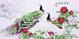 ORIGINAL ASIAN FINE ART CHINESE FLORAL WATERCOLOR PAINTING-Peony Flower&Peacock