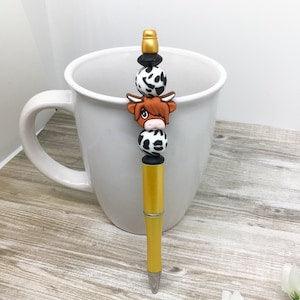 Hamish Highland Cow Beaded Pen | Writing Pen | Pen | Back to School | Silicone Beaded Pen | Cow Print Pen | Gold Highland Cow Pen