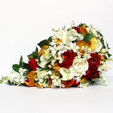 WEDDING BOUQUET , Red Cascading Wedding Bouquet , Red Yellow Orange Cascading Bouquet , Autumn / Fall Wedding Bouquet , Rose Calla Lily