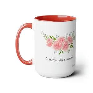 Personalized Ceramic Custom Coffee Mug 15oz Birth Month Flower January Carnation