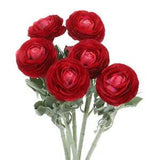 Artificial Ranunculus Flowers, 6 Stems Faux Permanent Flower Floral, Drak Red