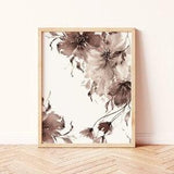 Boho Wall Decor | Minimalist Modern Organic Watercolor Florals | Neutral Brown Black Purple Grey | Peony Wedding Bouquet Print | Living Room