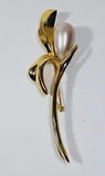 VTG Marvella Goldtone Long Stem Faux Pearl Calla Lily Brooch