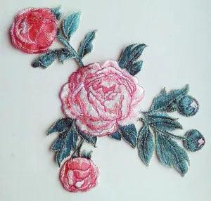Peonies White Flowers Handmade Sew-On Embroidered Patch