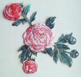 Peonies White Flowers Handmade Sew-On Embroidered Patch