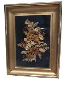 Vintage Framed Real Flowers Dried Picture Velvet Background