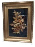 Vintage Framed Real Flowers Dried Picture Velvet Background