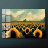 Sunflower Tempered Glass Wall Art, Sunflower Field Glass Wall Decor, Farm House Glass Wall Hanging, Ready to Hang
