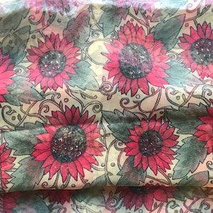 Vintage Nylon Chiffon Sheer Oblong Scarf with Sunflower Print 1950s 1970s - New EVERYWHERE