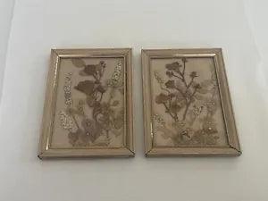Vintage Dried Pressed Flowers Collage Taxidermy Framed Pictures Decor Loose***