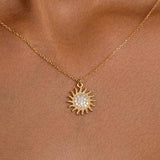 14K Gold Sun Necklace, Summer Jewelry, Sunflower Pendant, Summer Necklace, 14K Gold Summer Pendant, Dainty Sun Necklace, Summer Gift Idea