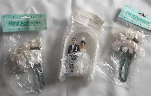 Vintage Bride & Groom Topper + Beaded Arch+ Satin carnation flower Wedding Craft