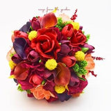 Plum Red Orange Bridal Bouquet Calla Lilies Tulips Roses Groom's Boutonniere - Add Flower Crown Wedding Arch Flowers Centerpiece & More!