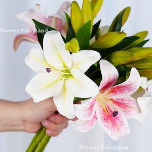 Lily Bouquet | Lily Stem | Artificial Flower | DIY | Floral | Centerpiece | Wedding | Home Decor | Gifts - Pink Dots - White