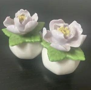 Vintage Porcelain Peony Flower Salt And Pepper Shakers