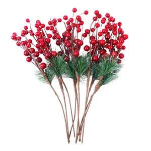 10 11. 8 Inch Christmas Red Berry Picks Artificial Berry Stem Ornaments Holly