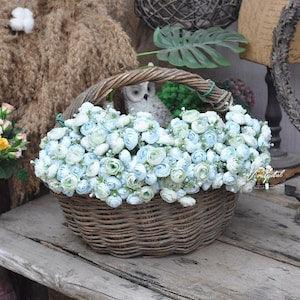 1 Truss Silk baby blue light green mixed   Rose Buds For Bridal Bouquets, Bridesmaids bouquets, home decoration