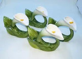Vtg Lot 4 Lily Napkin Rings Signed RPA PIA Bone China Philippines Flowers 1985