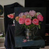 Peony Roses Painting, Original Roses Painting, Rose Bouquet Painting, Oil on Wood Panel Painting, David Austin Roses Painting, 18x24in