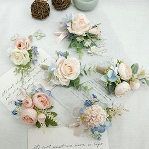 Artificial light Pink and Blue Corsage Wedding Corsage Bridesmaid Corsage Gents Boutonniere Groom Buttonhole Prom Corsage Spring Wedding