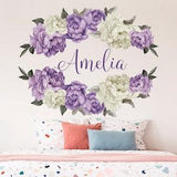 Girl Name Wall Decal Nursery, Watercolor Peonies Bouquet Sticker, Peony Flower Wall Decor , Custom Name For Badroom, Floral Wall Decoration