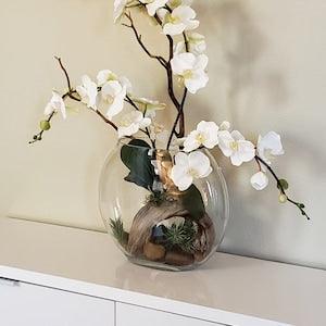 White Orchid Arrangement in Moon Vase