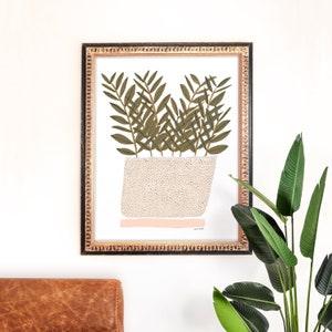 ZZ Plant Art Print | Potted Plant Painting | Botanical Wall Art | Green Thumb Home Decor | Gift | Gallery Wall Set | Gouache Illustration
