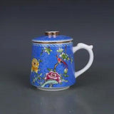 5.4" China Qing Famille Rose Porcelain Gilding Lam Tei Peony Flower Bird Tea Cup
