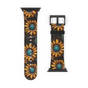 Faux leather sunflower pattern Apple Watch Band